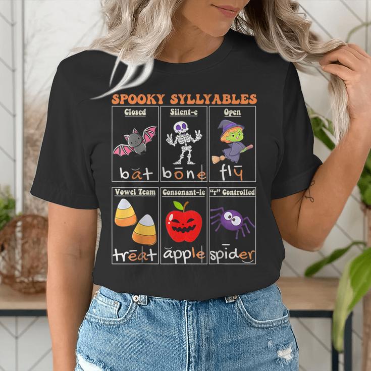 Spooky Syllables Halloween Teacher Student Education Women's T-Shirt, funny gift
