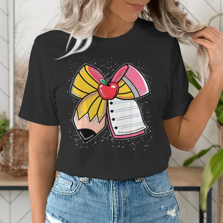Student Teacher Coquette Bow Pencil Back To School First Day Women's T-Shirt, funny gift