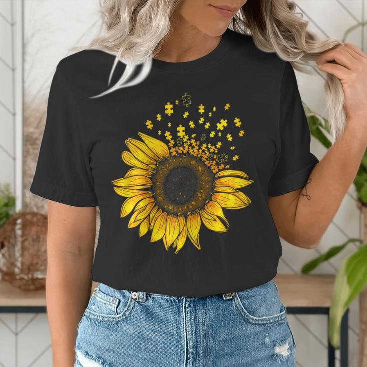 Sunflower Puzzle Pieces Autism Awareness For Mom Teacher For Women Women's T-Shirt, funny gift