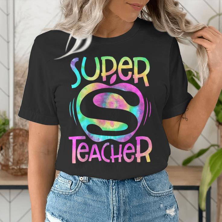 Super Teacher Back To School Apple Tie Dye First Day Women's T-Shirt, Super Teacher Shirts, funny gift
