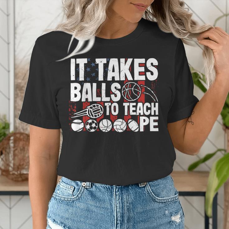 It Takes Balls To Teach Pe Teacher Chaos Coordinator US Flag Women's T-Shirt, Pe Teacher Shirts, funny gift It Takes Balls To Teach Pe Teacher Chaos Coordinator US Flag Women's T-Shirt, Pe Teacher Shirts, funny gift
