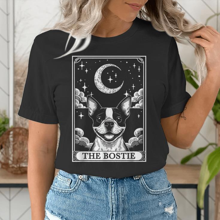 Tarot Card Vintage Crescent Moon Boston Terrier Dog Mom Women's T-Shirt, Boston Terrier Mom Shirts, Boston Terrier Tarot Shirts, funny gift
