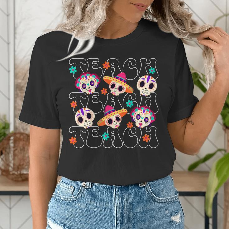 Teach Teacher Dia De Los Muertos Day Of The Dead Sugar Skull Women's T-Shirt, funny gift Teach Teacher Dia De Los Muertos Day Of The Dead Sugar Skull Women's T-Shirt, funny gift