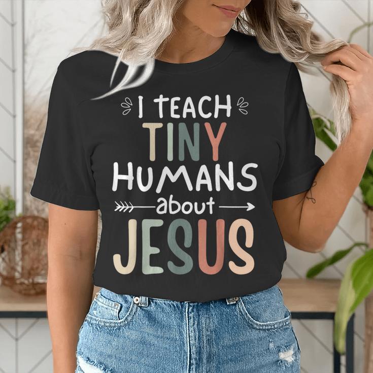 I Teach Tiny Humans About Jesus Teacher Sunday School Faith Women's T-Shirt, funny gift