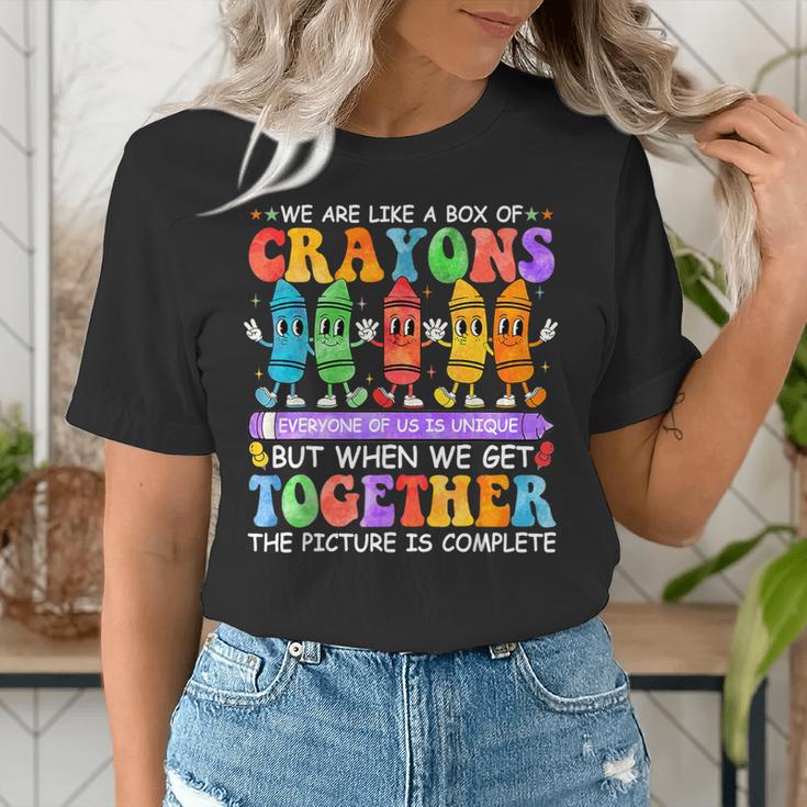 Teacher We Are Like A Box Of Crayons Back To School Men Women Kids Women's T-Shirt, funny gift