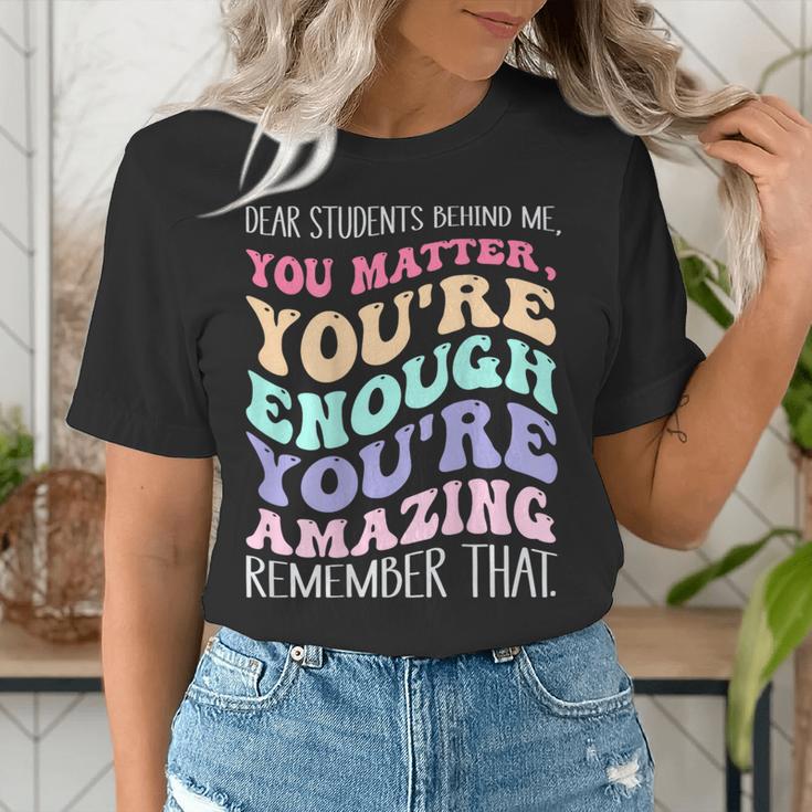 Teacher Dear Students Behind Me 1st Day Of School On Back Women's T-Shirt, funny gift Teacher Dear Students Behind Me 1st Day Of School On Back Women's T-Shirt, funny gift