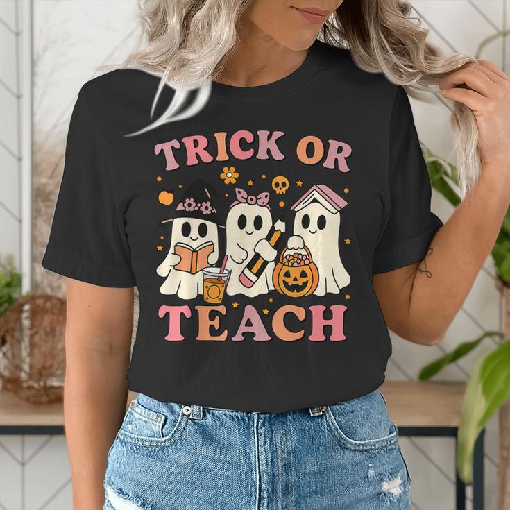 Teacher Halloween Trick Or Teach Cute Ghost Coffee Pumpkins Women's T-Shirt, funny gift Teacher Halloween Trick Or Teach Cute Ghost Coffee Pumpkins Women's T-Shirt, funny gift