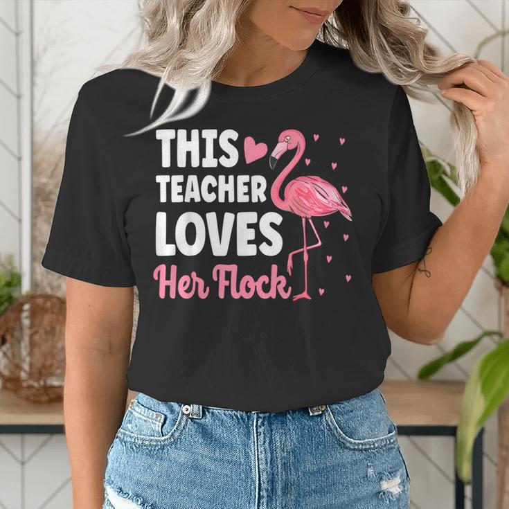This Teacher Loves Her Flock Teaching Flamingo Girl Women's T-Shirt, funny gift