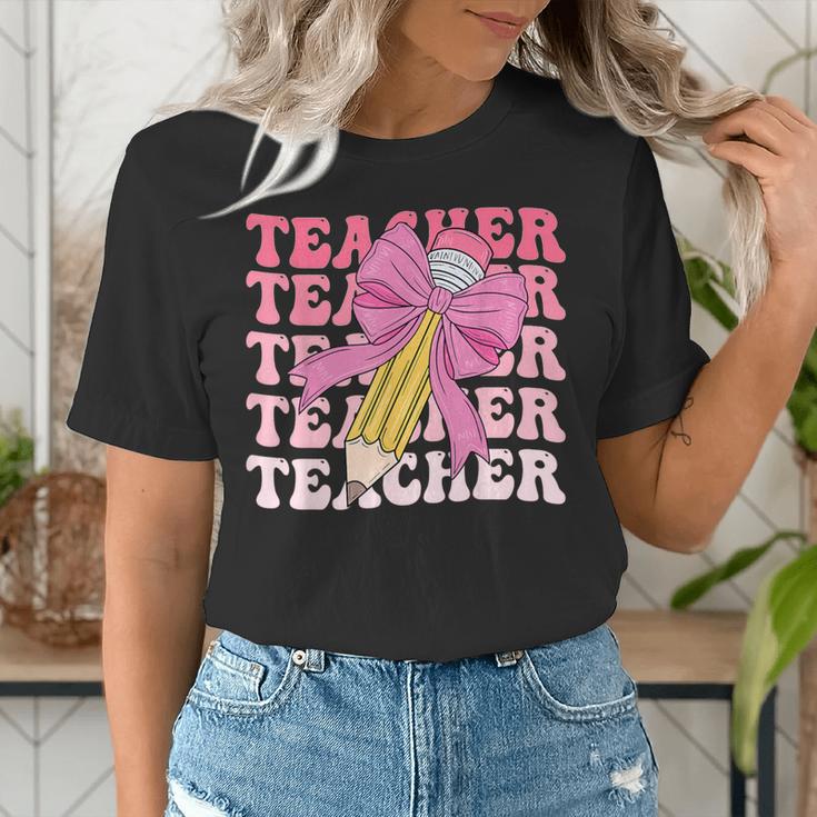 Teacher Pencil Back To School Groovy Pink Teacher First Day Women's T-Shirt, Groovy Teacher Shirts, funny gift Teacher Pencil Back To School Groovy Pink Teacher First Day Women's T-Shirt, Groovy Teacher Shirts, funny gift