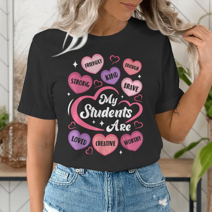 Teacher Positive Affirmations Candy Heart Valentine's Day Women's T-Shirt, funny gift