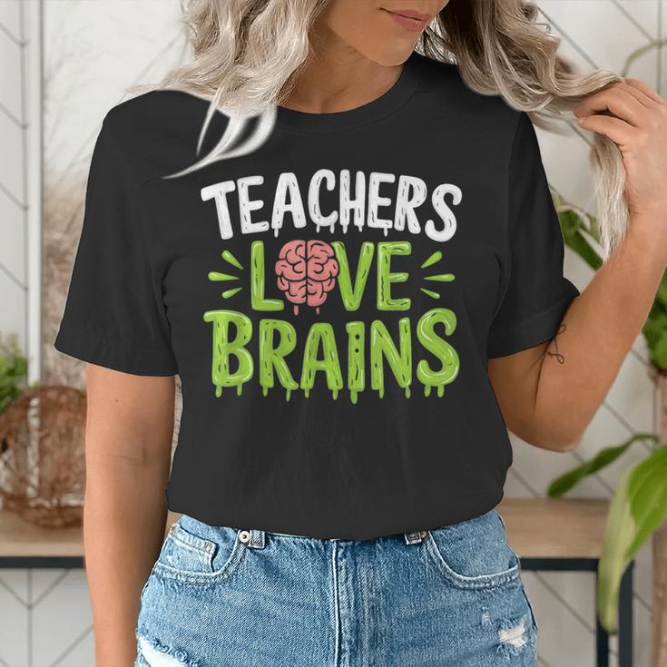 Teachers Love Brains Halloween Teacher Zombie Women's T-Shirt, funny gift Teachers Love Brains Halloween Teacher Zombie Women's T-Shirt, funny gift