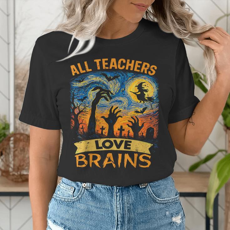All Teachers Love Brains Shirt Teacher Halloween Tee Women's T-Shirt, funny gift