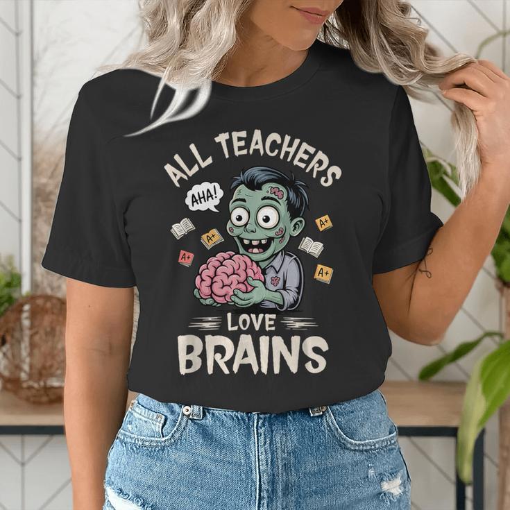 Teachers Love Brains Tee-Shirt Men Women Halloween Teacher Women's T-Shirt, funny gift
