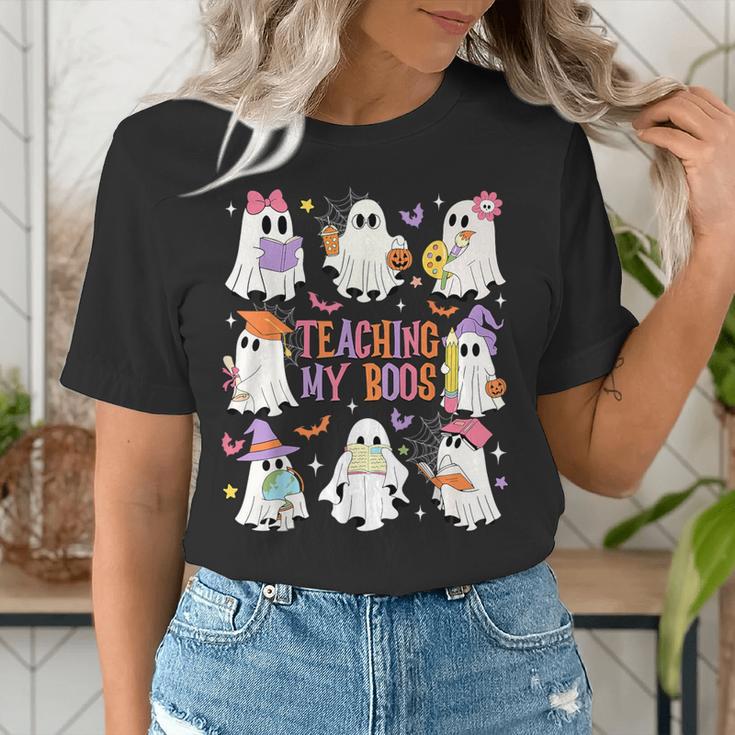 Teaching My Boos Teacher Cute Ghost Groovy Teacher Halloween Women's T-Shirt, Groovy Teacher Shirts, funny gift