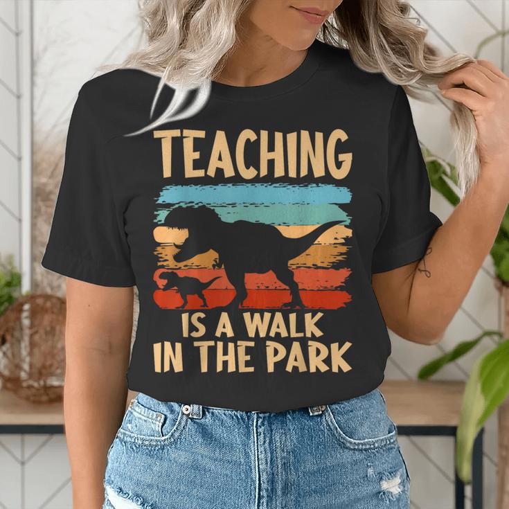 Teaching Is a Walk In Park Dinosaur Teacher Women's T-Shirt, funny gift