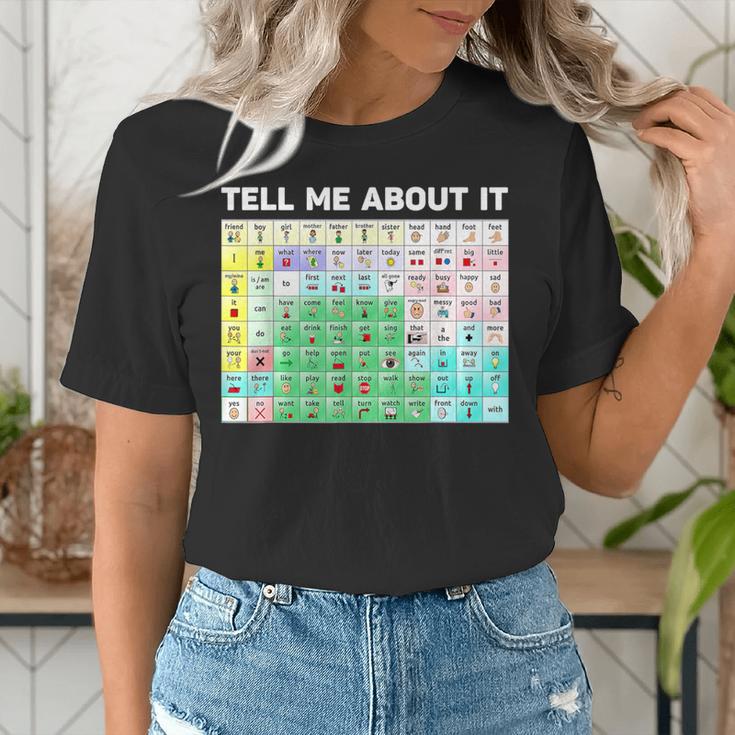 Tell Me About It Speech Language Pathology AAC Sped Teacher Women's T-Shirt, funny gift