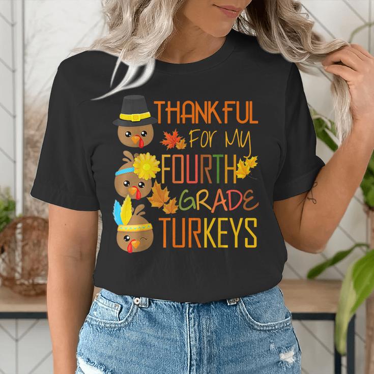 Thankful For My 4th Grade Turkey Thanksgiving Turkey Teacher Women's T-Shirt, 4th Grade Teacher Shirts, funny gift