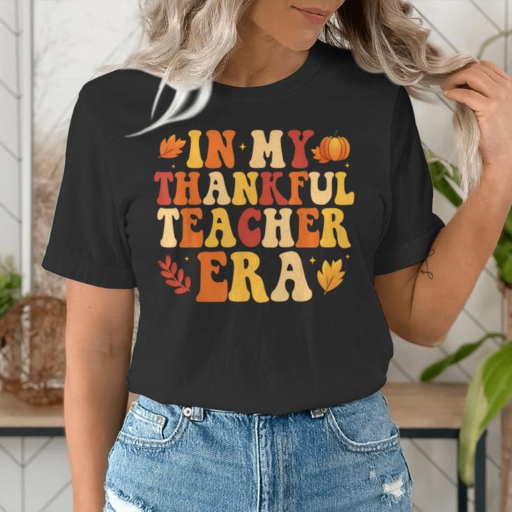 In My Thankful Teacher Era Autumn Thanksgiving Fall Season Women's T-Shirt, funny gift