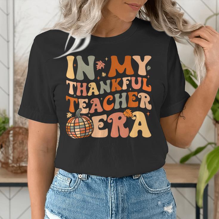 In My Thankful Teacher Era Cute Groovy Thanksgiving Teacher Women's T-Shirt, Groovy Teacher Shirts, funny gift