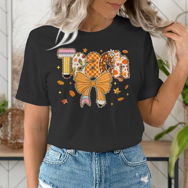 Thanksgiving Teacher Pencil Bow One Thankful Teacher Fall Women's T-Shirt, funny gift