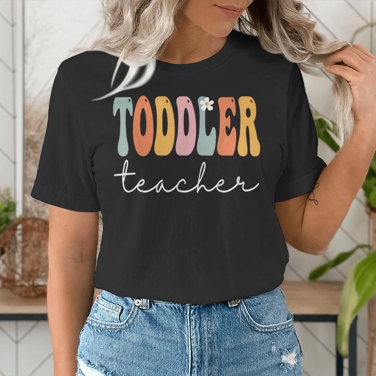 Toddler Teacher Retro Groovy Women Happy First Day Of School Women's T-Shirt, Groovy Teacher Shirts, funny gift