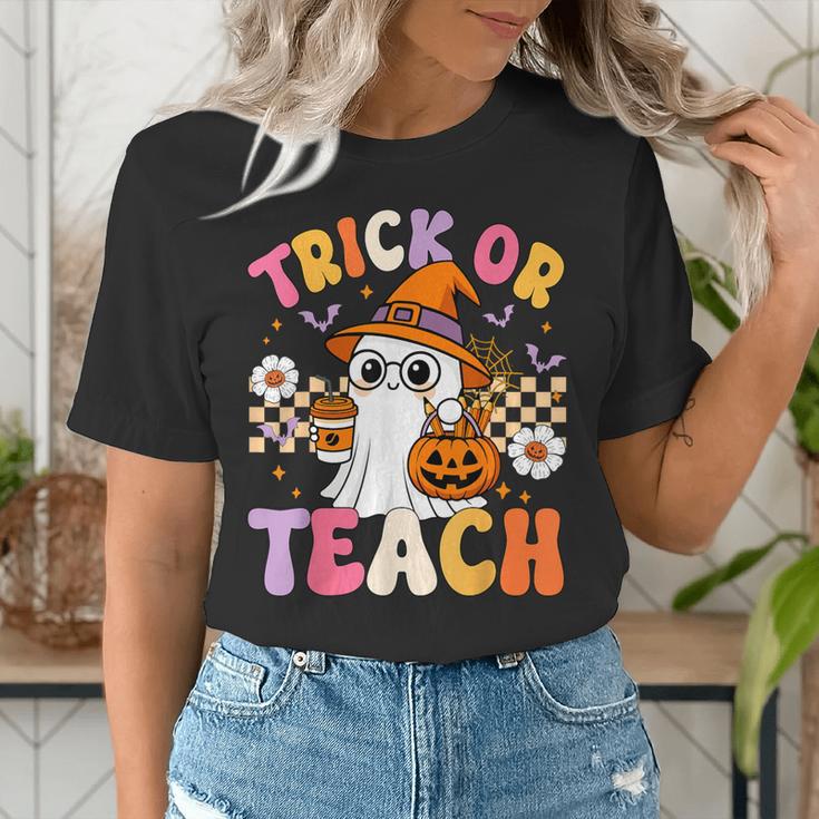 Trick Or Teach Cute Ghost Coffee Pumpkins Halloween Teacher Women's T-Shirt, funny gift Trick Or Teach Cute Ghost Coffee Pumpkins Halloween Teacher Women's T-Shirt, funny gift