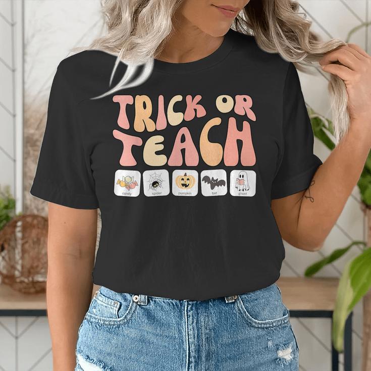 Trick Or Teach With Symbols Special Education Teacher Spooky Women's T-Shirt, funny gift Trick Or Teach With Symbols Special Education Teacher Spooky Women's T-Shirt, funny gift
