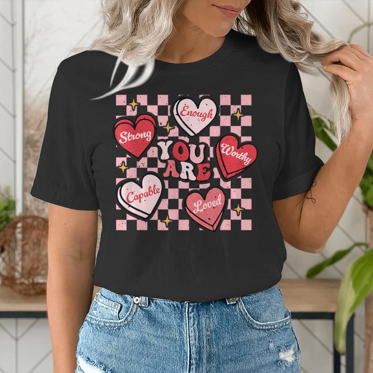 Valentine You Are Loved Worthy Enough Candy Heart Teacher For Men Women Girls Kids Women's T-Shirt, funny gift