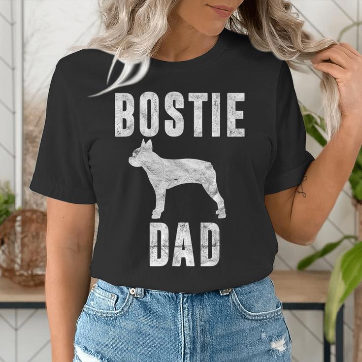 Vintage Boston Terrier Dad Dog Daddy Bostie Father Women's T-Shirt, Boston Terrier Dad Shirts, funny gift