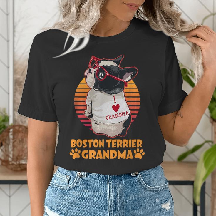 Vintage Boston Terrier Grandma Wear Sunglasses Dog Lover Men Women Girls Kids Women's T-Shirt, funny gift