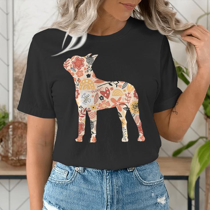 Vintage Floral Boston Terrier For Dog Lover Women's T-Shirt, funny gift