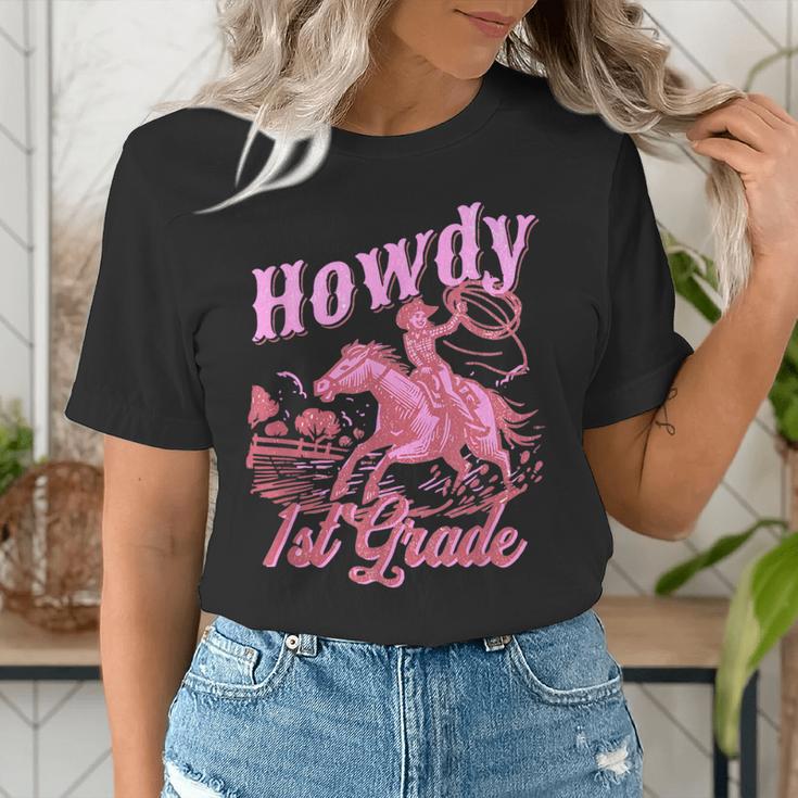 Vintage Howdy First Grade Cowgirl Teacher Western School Women's T-Shirt, First Grade Teacher Shirts, funny gift