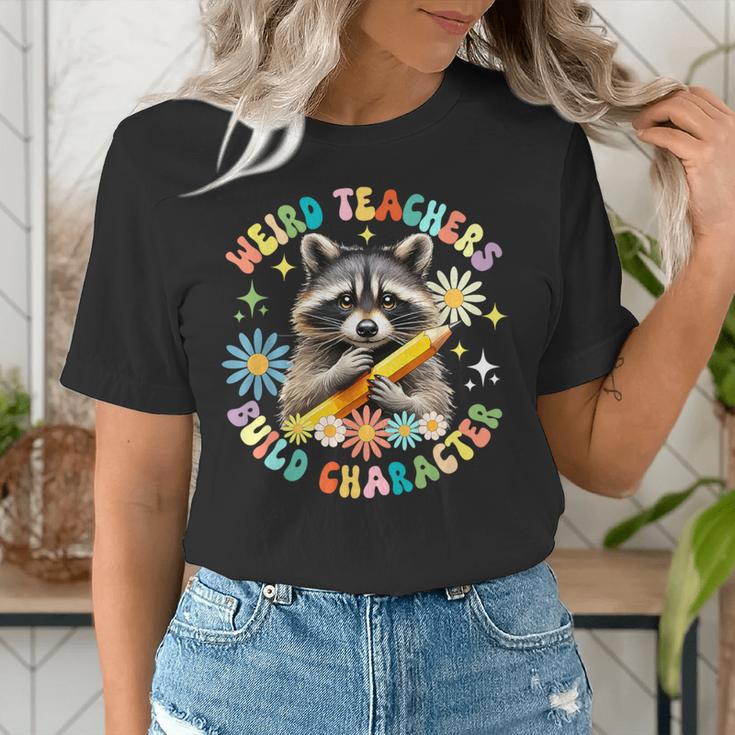 Weird Teachers Build Character Raccoon Colourful Floral Women's T-Shirt, funny gift Weird Teachers Build Character Raccoon Colourful Floral Women's T-Shirt, funny gift