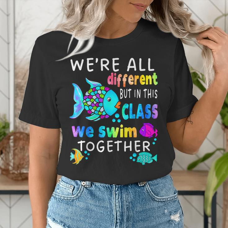 We'Re All Different But We Swim Together Elementary Teacher Women's T-Shirt, funny gift