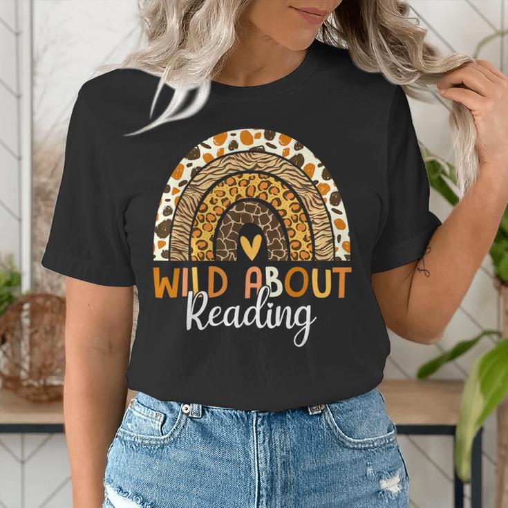 Wild About Reading Teacher Back To School Leopard Rainbow Women's T-Shirt, funny gift