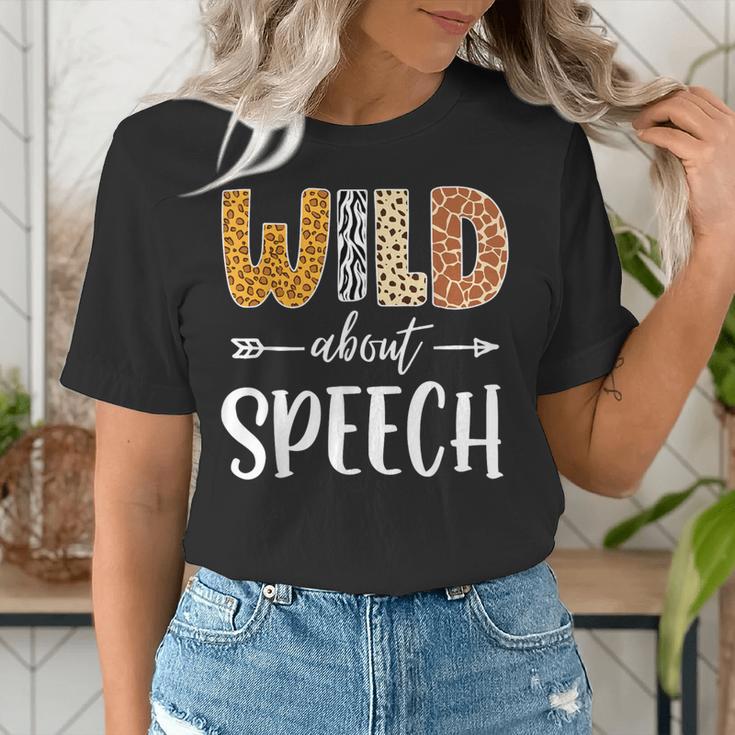 Wild About Speech SLP Leopard Teacher Back To School Kids Women's T-Shirt, funny gift