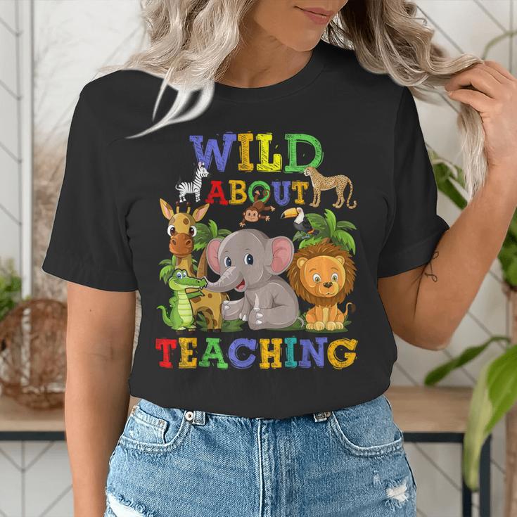 Wild About Teaching Safari Jungle School Teacher Women's T-Shirt, funny gift