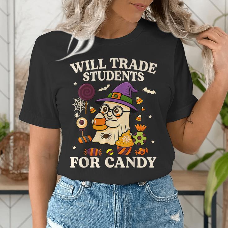 Will Trade Students For Candy Teacher Ghost Halloween Women's T-Shirt, funny gift Will Trade Students For Candy Teacher Ghost Halloween Women's T-Shirt, funny gift