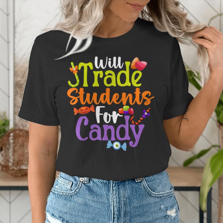 Will Trade Students For Candy Teacher Halloween Costume Women's T-Shirt, funny gift