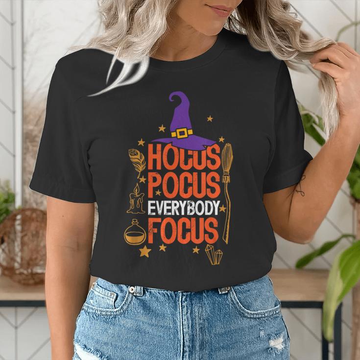 Witchy Halloween Hocus Pocus Everybody Focus Teacher Pumpkin Women's T-Shirt, funny gift