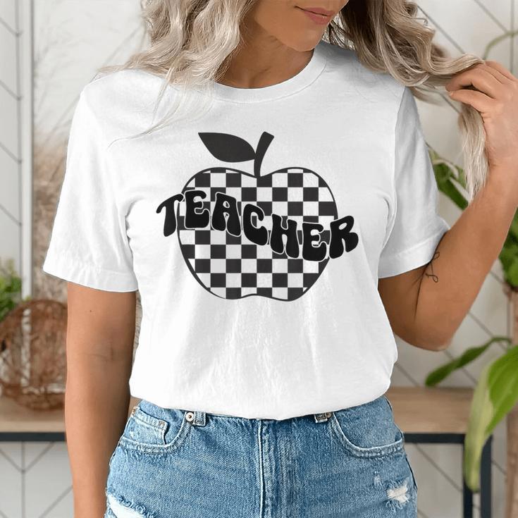 Back To School Checkered Apple Teacher Checkerboard Teacher For Men Women Girls Kids Women's T-Shirt, funny gift