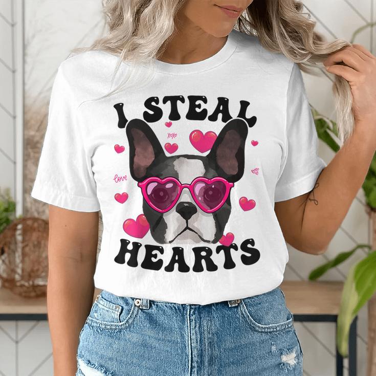 Boston Terrier Heart Glasses Girls Bostie Valentines Day Women's T-Shirt, funny gift