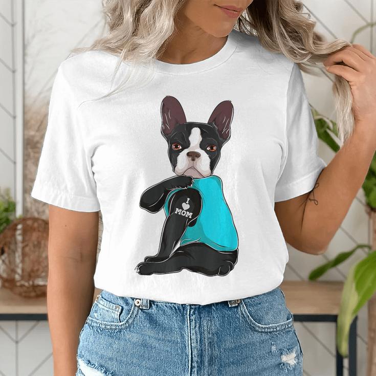 Boston Terrier I Love Mom Apparel Women's T-Shirt, Boston Terrier Mom Shirts, funny gift