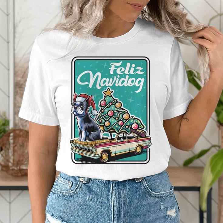 Boston Terrier Merry Christmas Tree Truck Dog X-Mas Women's T-Shirt, Boston Terrier Christmas Shirts, funny gift