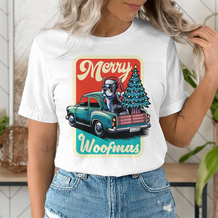 Boston Terrier Merry Christmas Tree Truck Santa Dog X-Mas Women's T-Shirt, Boston Terrier Christmas Shirts, funny gift
