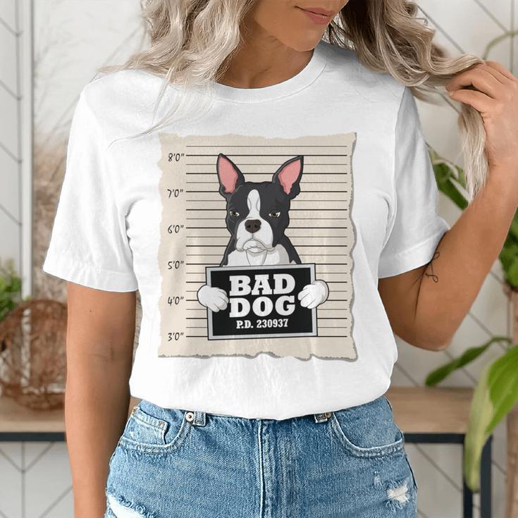 Boston Terrier Mug Shot Guilty Dog Women's T-Shirt, funny gift
