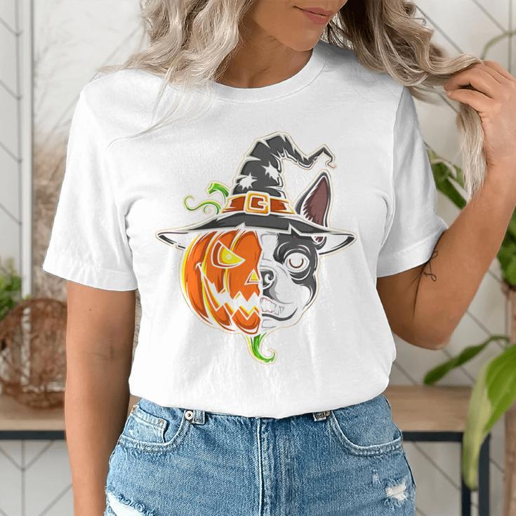 Boston Terrier Pumpkin Jack O Lantern Halloween Women's T-Shirt, Boston Terrier Halloween Shirts, funny gift