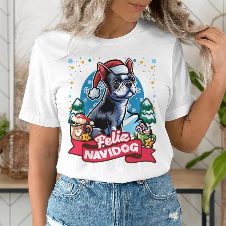 Boston Terrier Santa Claus Coffee Mug Merry Christmas Dogs Women's T-Shirt, Boston Terrier Christmas Shirts, funny gift