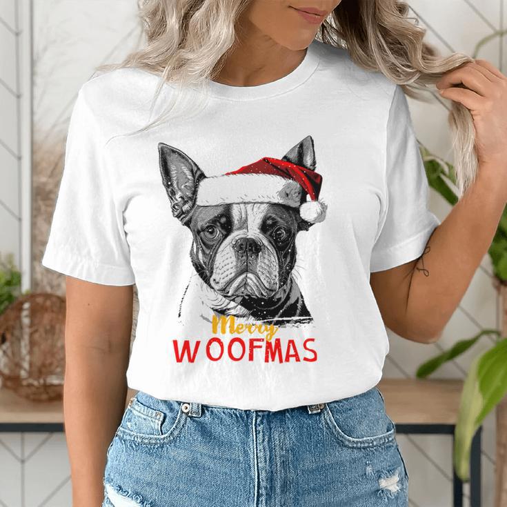 Boston Terrier Santa Claus Hat Merry Christmas Dog X-Mas Women's T-Shirt, Boston Terrier Christmas Shirts, funny gift