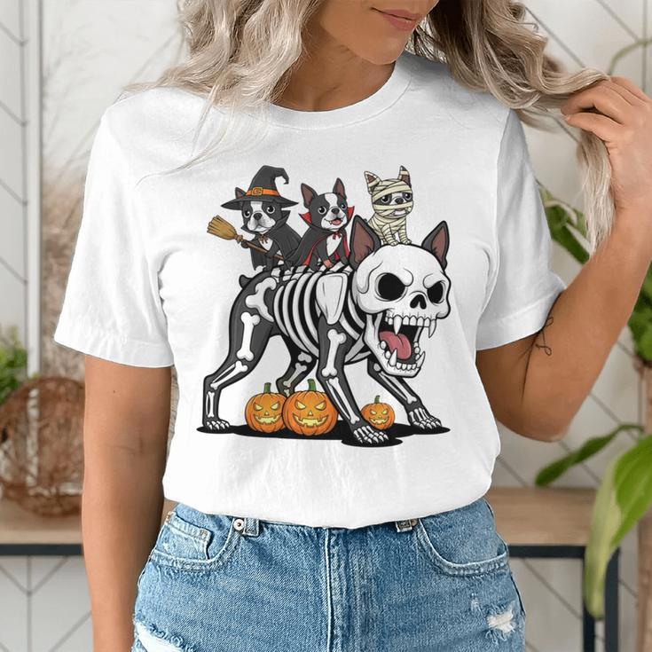 Boston Terrier Skeleton Mummy Witch Halloween Women's T-Shirt, Boston Terrier Halloween Shirts, funny gift